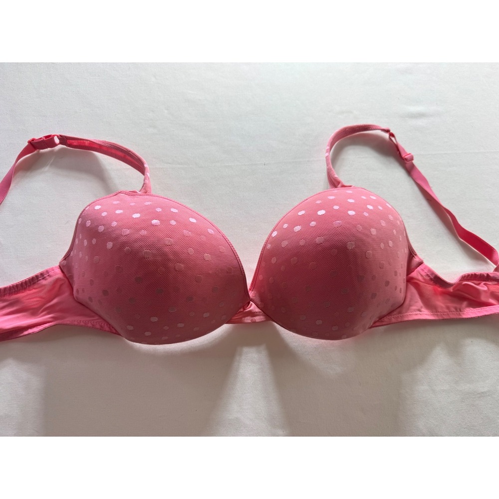 Lovable Bra Womens 38DD Pink Polka Dot Heart Padded Push‎ Up Mesh Lingerie Top